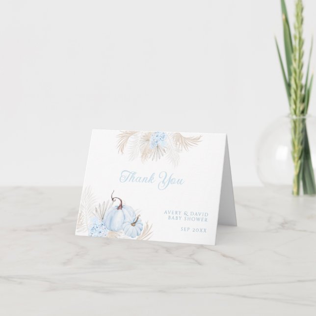 Carte De Remerciements Boho Blue Citrouille C'est un garçon Baby shower d (Devant)
