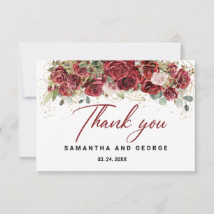 Carte De Remerciements Boho Blush Bourgogne Floral Or Mariage géométrique