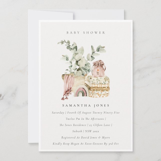 Carte De Remerciements Boho Blush Nursery Foliage Girl Baby shower Invita (Devant)