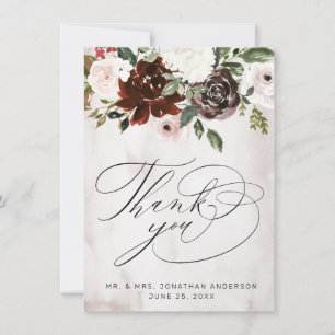 Carte De Remerciements Boho Burgundy Rose Rose Aquarelle Mariage Floral