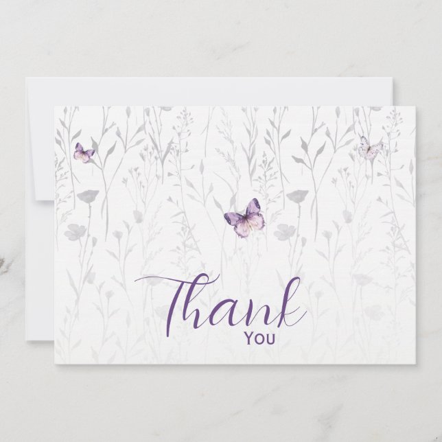 Carte De Remerciements Boho Butterfly Fleur sauvage Baby shower fille (Devant)