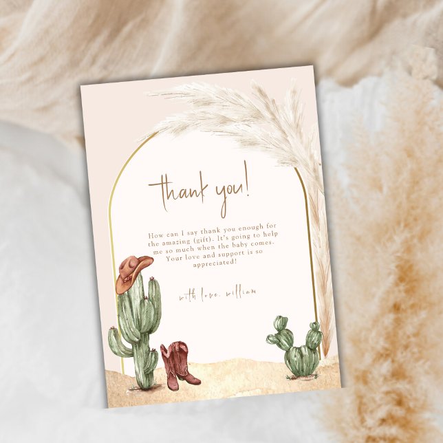 Carte De Remerciements Boho Cactus Arch Desert Cowboy Bonjour Baby shower (Boho Cactus Arch Desert Cowboy Hello Baby Shower Thank You Card)
