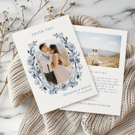 Carte De Remerciements Boho Chic Dusty Blue Grey Floral Mariage Photo