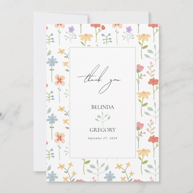 Carte De Remerciements Boho Chic Fleur sauvage Moderne Floral Mariage (Devant)