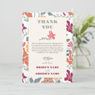 Carte De Remerciements Boho Chic Floral Mariage Rétro Milieu de Siècle
