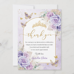 Carte De Remerciements Boho Chic Pampas Purple Lilac Floral Quinceañera