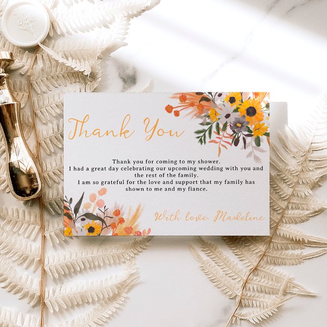 Carte De Remerciements Boho chic rustique orange tournesols mariage (Créateur téléchargé)