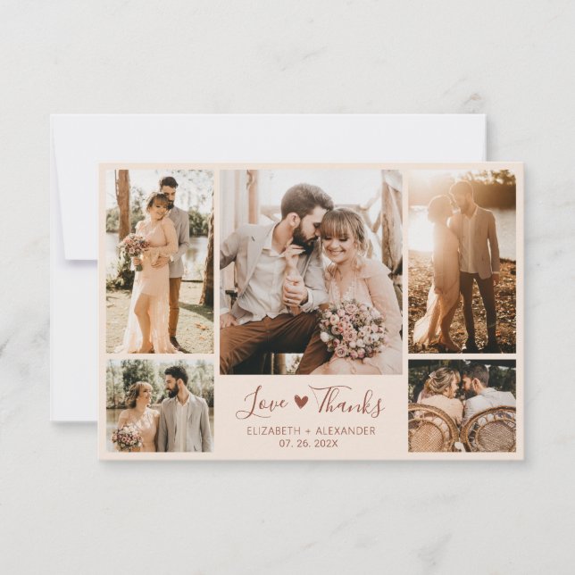 Carte De Remerciements Boho Chic Terracotta Heart Photo Collage Mariage (Devant)