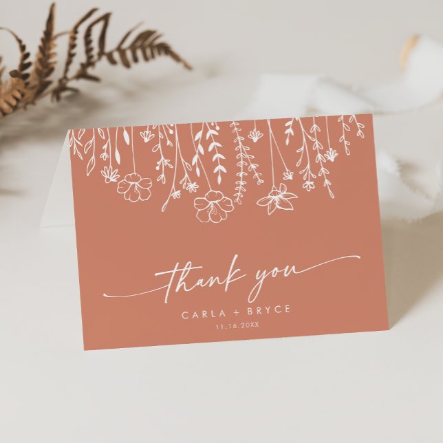 Carte De Remerciements Boho Chic Terracotta Wildflower Folded Wedding  (Créateur téléchargé)