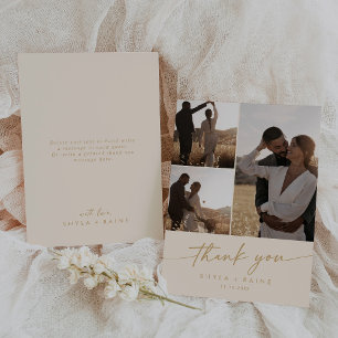 Carte De Remerciements Boho Chic Vintage Gold Mariage Photo Collage