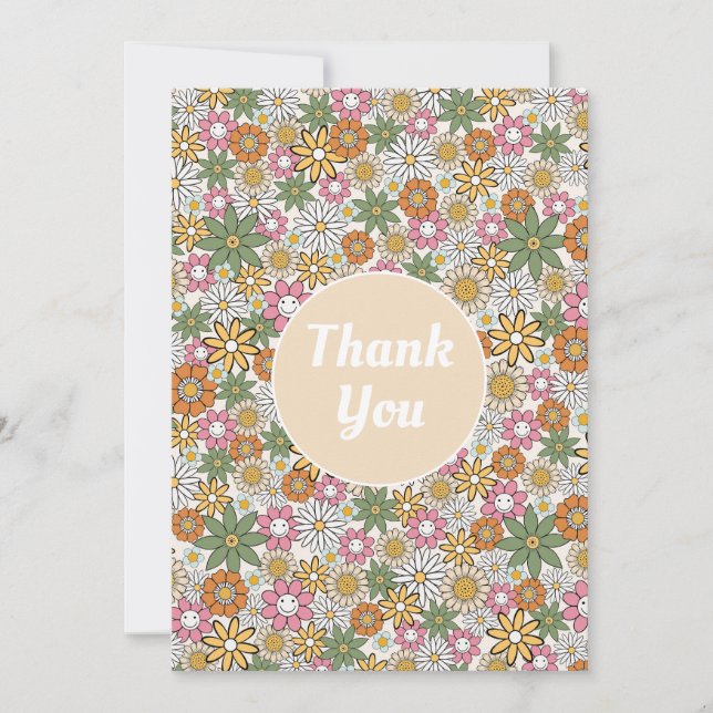 Carte De Remerciements Boho Daisy Flowers les années 70 Floral Super (Devant)
