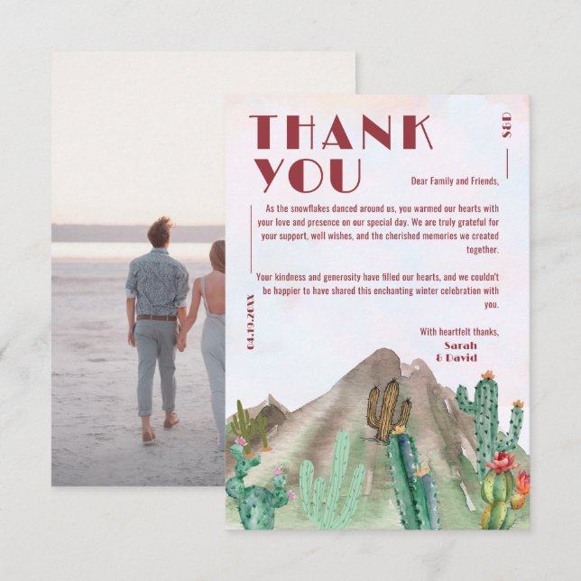 Carte De Remerciements Boho Desert Cactus Arizona Destination mariage (Devant / Derrière)