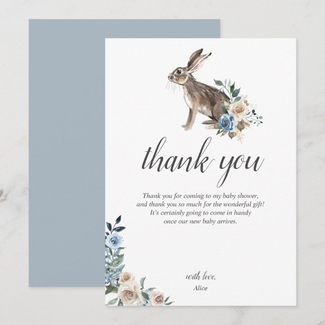Carte De Remerciements Boho Dusty Baby shower aux fleurs beiges (Devant / Derrière)