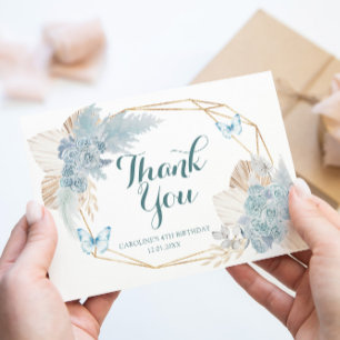 Carte De Remerciements Boho Dusty Bleu flotter sur le papillon Anniversai