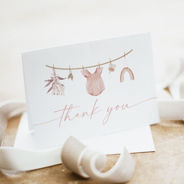 Carte De Remerciements Boho Dusty Blush Rose Baby Girl Clothesline (Créateur téléchargé)