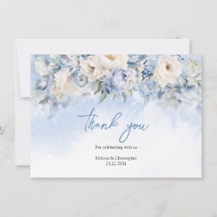 Carte De Remerciements Boho Elegant hiver bleu poussiéreux et fleurs d'iv