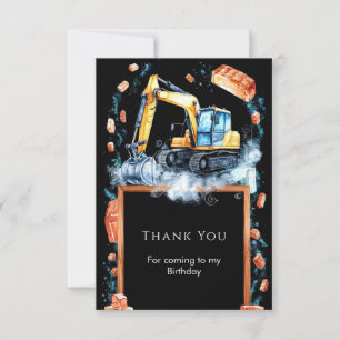 Carte De Remerciements Boho Excavator Construction Anniversaire