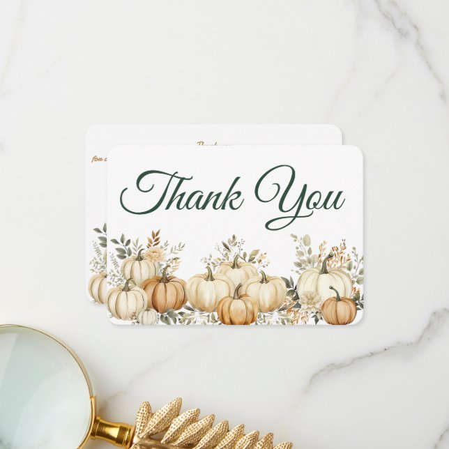 Carte De Remerciements Boho Fall Citrouille Thanksgiving Party (Devant/Arrière en situation)