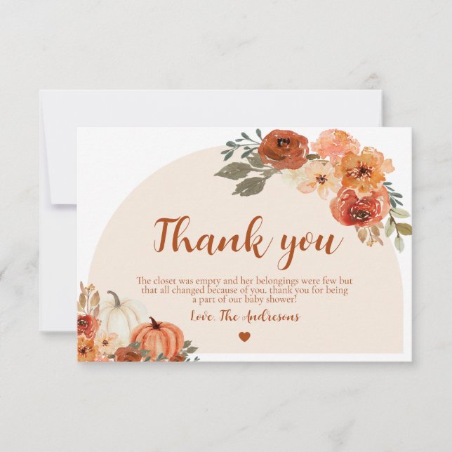 Carte De Remerciements Boho Fall Little Citrouille Automne Baby shower Fl (Devant)