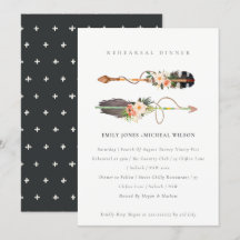 Boho Feather Floral Flèche Répétition Dîner Invita