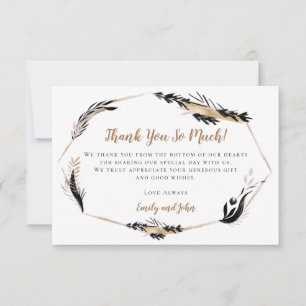 Carte De Remerciements Boho Feuilles & plumes Gold Géométrique/Votre phot