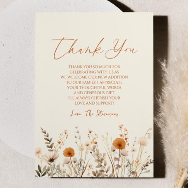 Carte De Remerciements Boho Fleur sauvage Fleurs sauvages Baby shower flo (Créateur téléchargé)