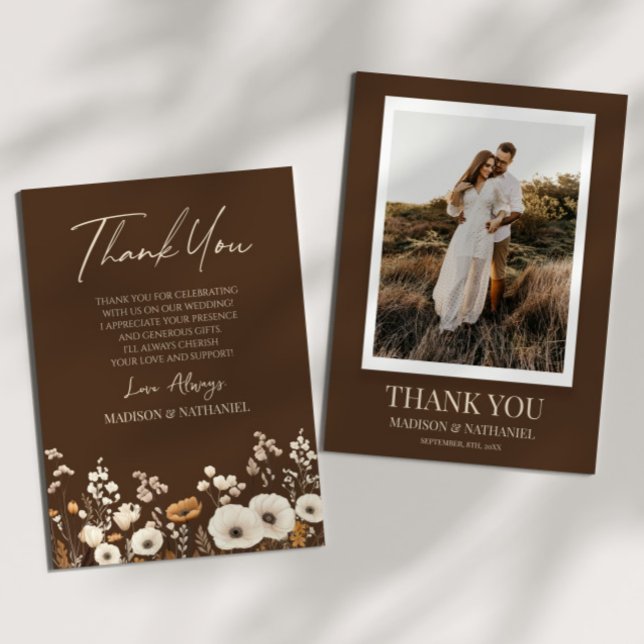 Carte De Remerciements Boho Fleur sauvage Fleurs sauvages Floral Photo pe (Créateur téléchargé)