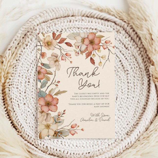 Carte De Remerciements Boho Fleur sauvage Floral Baby shower ivoire (Créateur téléchargé)