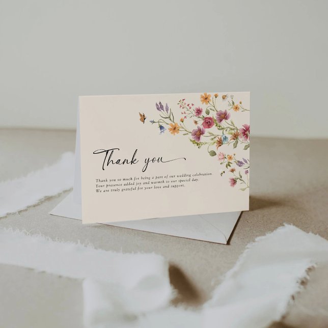 Carte De Remerciements Boho Fleur sauvage Mariage Flat Remerciements Cart (Créateur téléchargé)