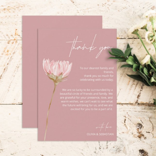 Carte De Remerciements Boho Fleur sauvage simple | Dusty Rose Mariage (Créateur téléchargé)