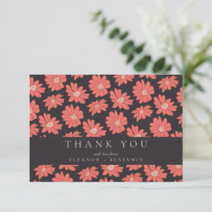Carte De Remerciements Boho Fleurs Botaniques Noir Rouge Personnalisé Mar