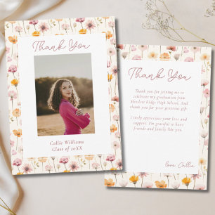 Carte De Remerciements Boho Floral Aquarelle Fleur sauvage Graduation