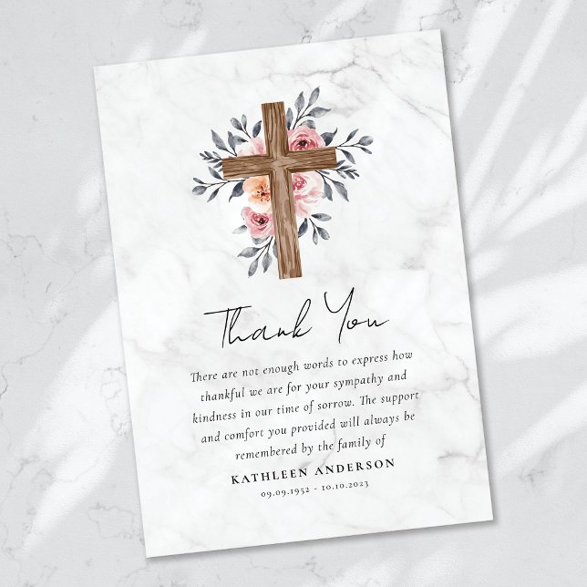 Carte De Remerciements Boho Floral Cross Sympathy Funeral (Créateur téléchargé)