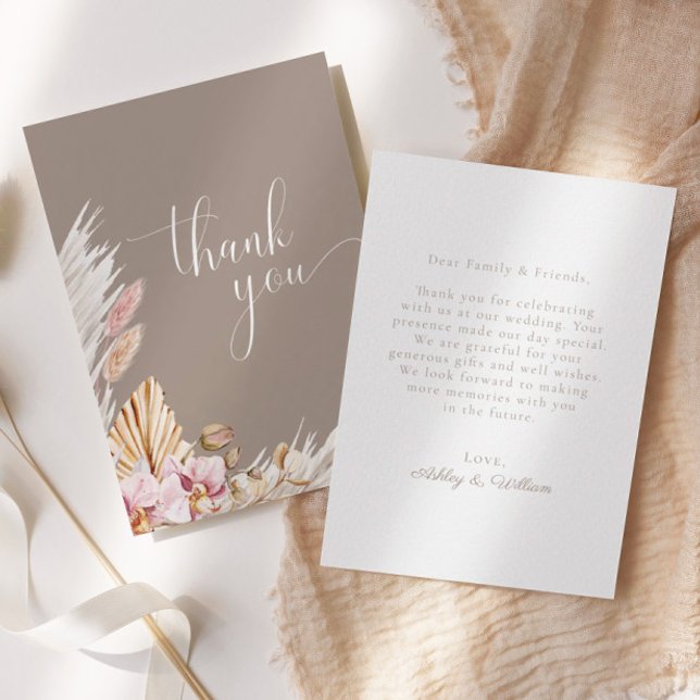 Carte De Remerciements Boho Floral Pampas Grandes | MARIAGE (Créateur téléchargé)