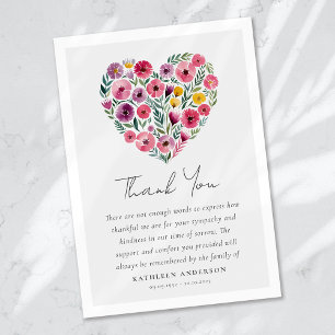 Carte De Remerciements Boho Heart Floral Sympathy Funérailles