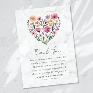 Carte De Remerciements Boho Heart Floral Sympathy Funérailles