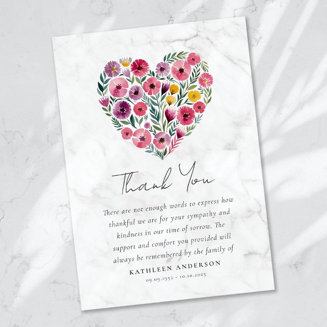 Carte De Remerciements Boho Heart Floral Sympathy Funérailles (Créateur téléchargé)