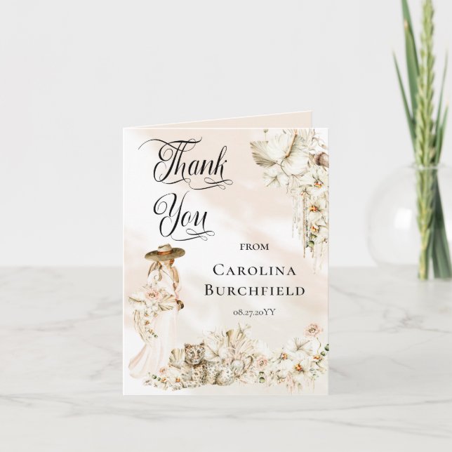 Carte De Remerciements Boho Leopard | Baby shower tropical féminin (Devant)
