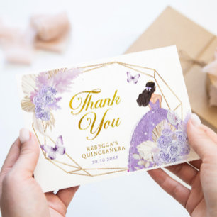 Carte De Remerciements Boho Lilac Papillon géométrique Quinceañera Floral