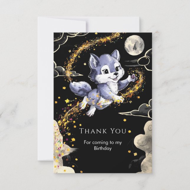 Carte De Remerciements Boho Loup Hurleur Anniversaire (Devant)