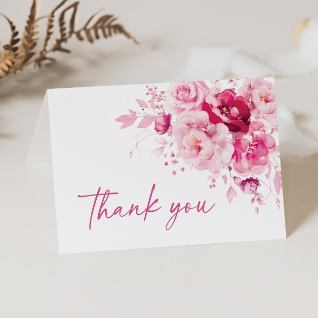 Carte De Remerciements Boho Magenta Fushia Floral Baby Shower de Mariage (Créateur téléchargé)
