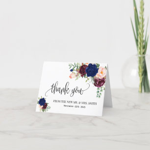 Carte de remerciements Boho Marine Floral Mariage 