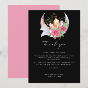 Carte De Remerciements Boho Moon Crystals Plumes rose Fleurs Mariage