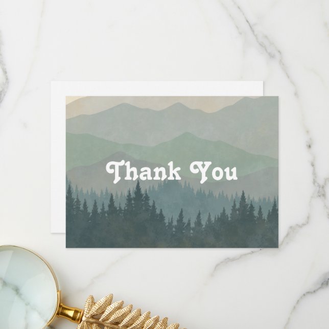 Carte De Remerciements Boho Mountains Retro Dusty Blue Flat (Devant/Arrière en situation)