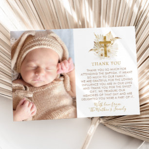 Carte De Remerciements Boho Neutral Floral Baptême Christening Photo