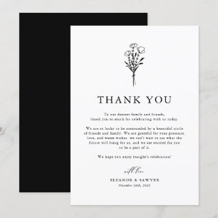 Carte De Remerciements Boho noir et blanc minimaliste Botanical Mariage