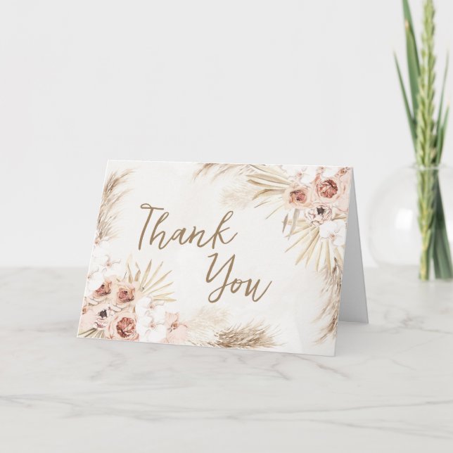 Carte De Remerciements Boho Pampas Baby shower en herbe (Devant)