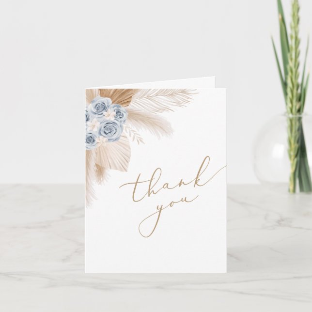 Carte De Remerciements Boho Pampas Baby shower Garçon en Herbe (Devant)