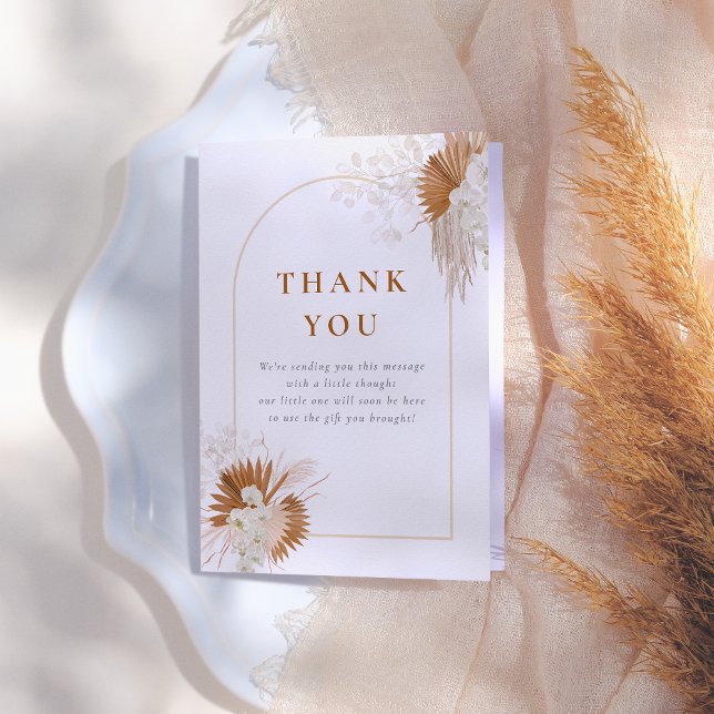 Carte De Remerciements Boho Pampas Crème d'herbe Arch Baby shower fille (Créateur téléchargé)