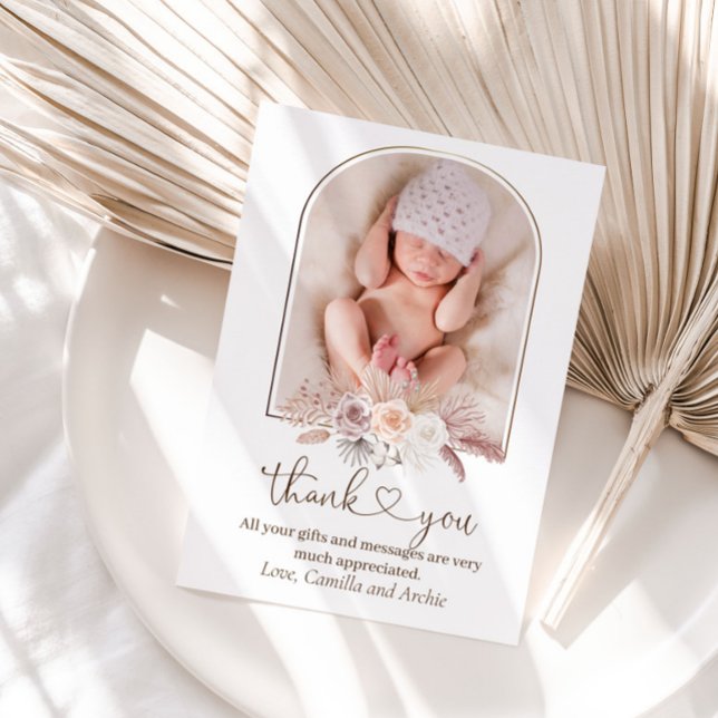 Carte De Remerciements Boho Pampas Grass Baptême Christening (Créateur téléchargé)